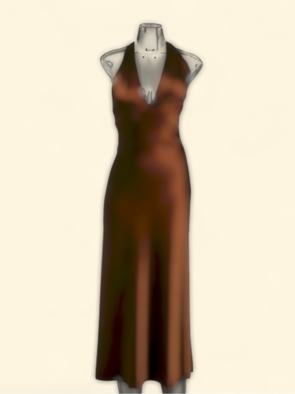 Express Brown Satin Halter Midi Dress